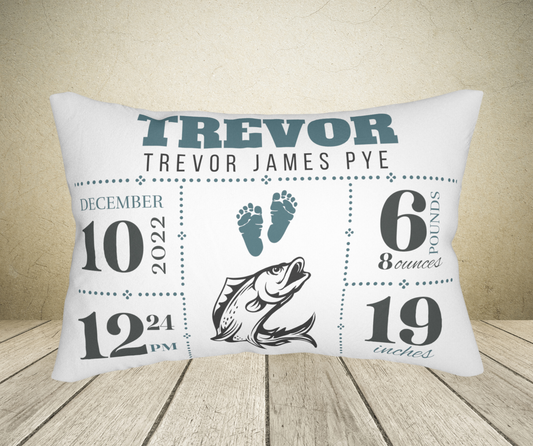 Personalized Baby Boy Birth Stats Pillow-Fish