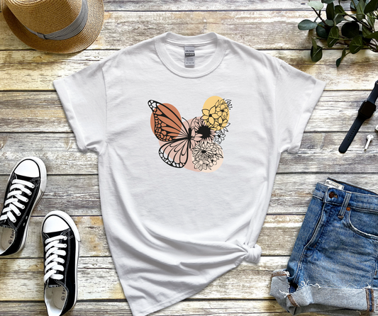 Boho Floral Butterfly Softstyle Adult T-Shirt