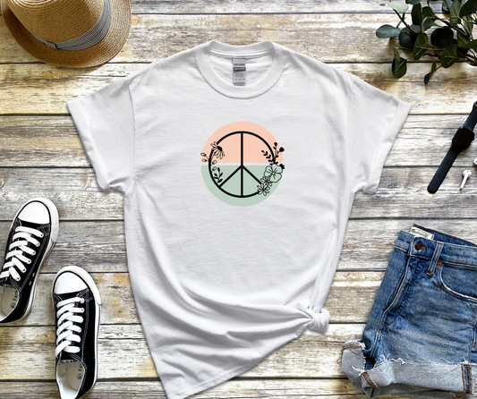 Boho Floral Peace Sign Softstyle Adult T-Shirt