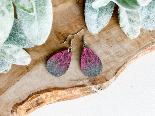 Black, Pink & Silver Glitter 1.5” Teardrop Earrings.