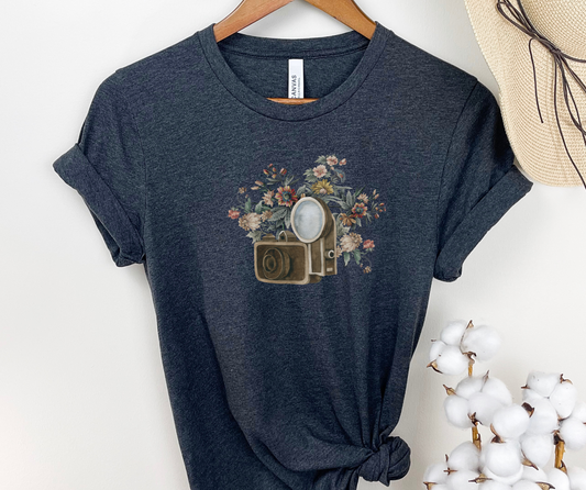 Vintage Camera Shirt With Flowers