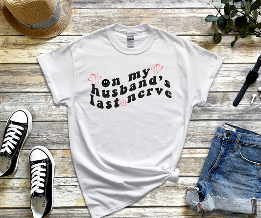 On My Husband's Last Nerve Adult Softstyle T-Shirt